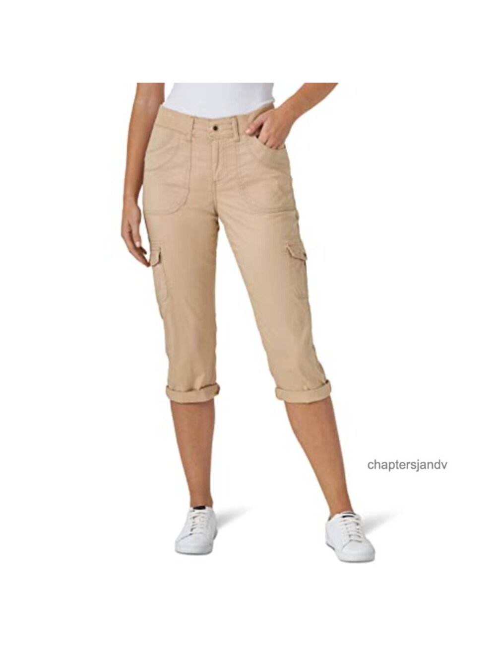 Lee Women's Relaxed Fit Cargo Capri Pants Stretch Twill Knit Waist